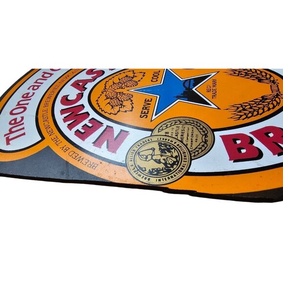 Newcastle Brown Ale Sign The One And Only Fiberboard Beer Label Double Sided - Picture 9 of 15